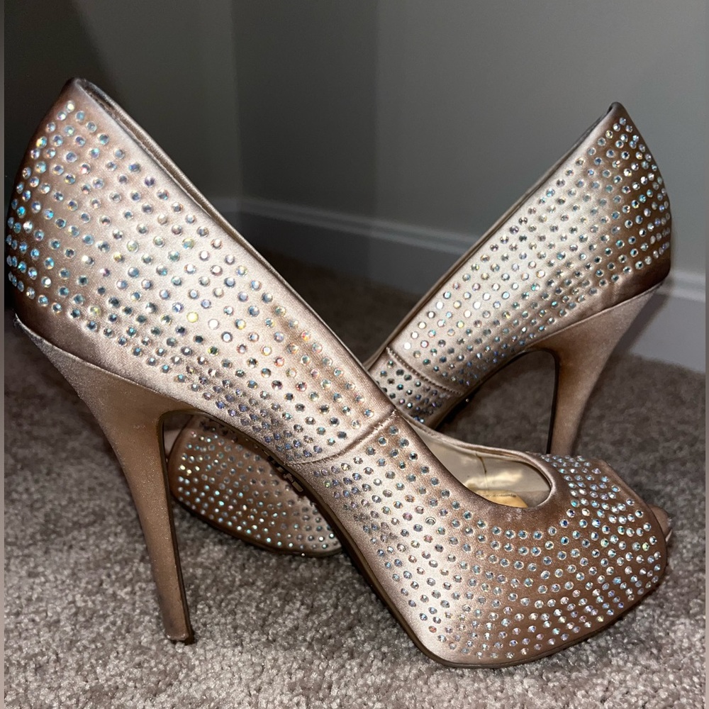 Blush rhinestone Jlo heels